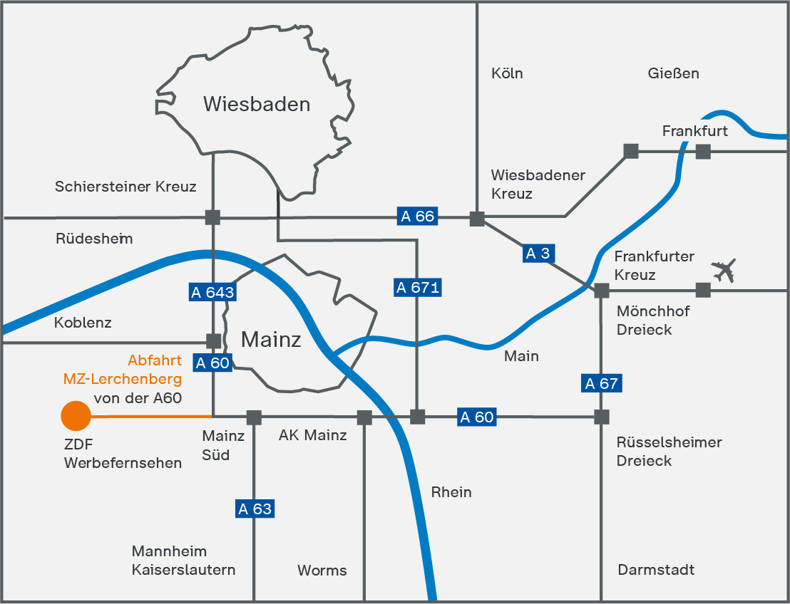 Anfahrt ZDF Werbefernsehen (© ZDF Werbefernsehen GmbH)